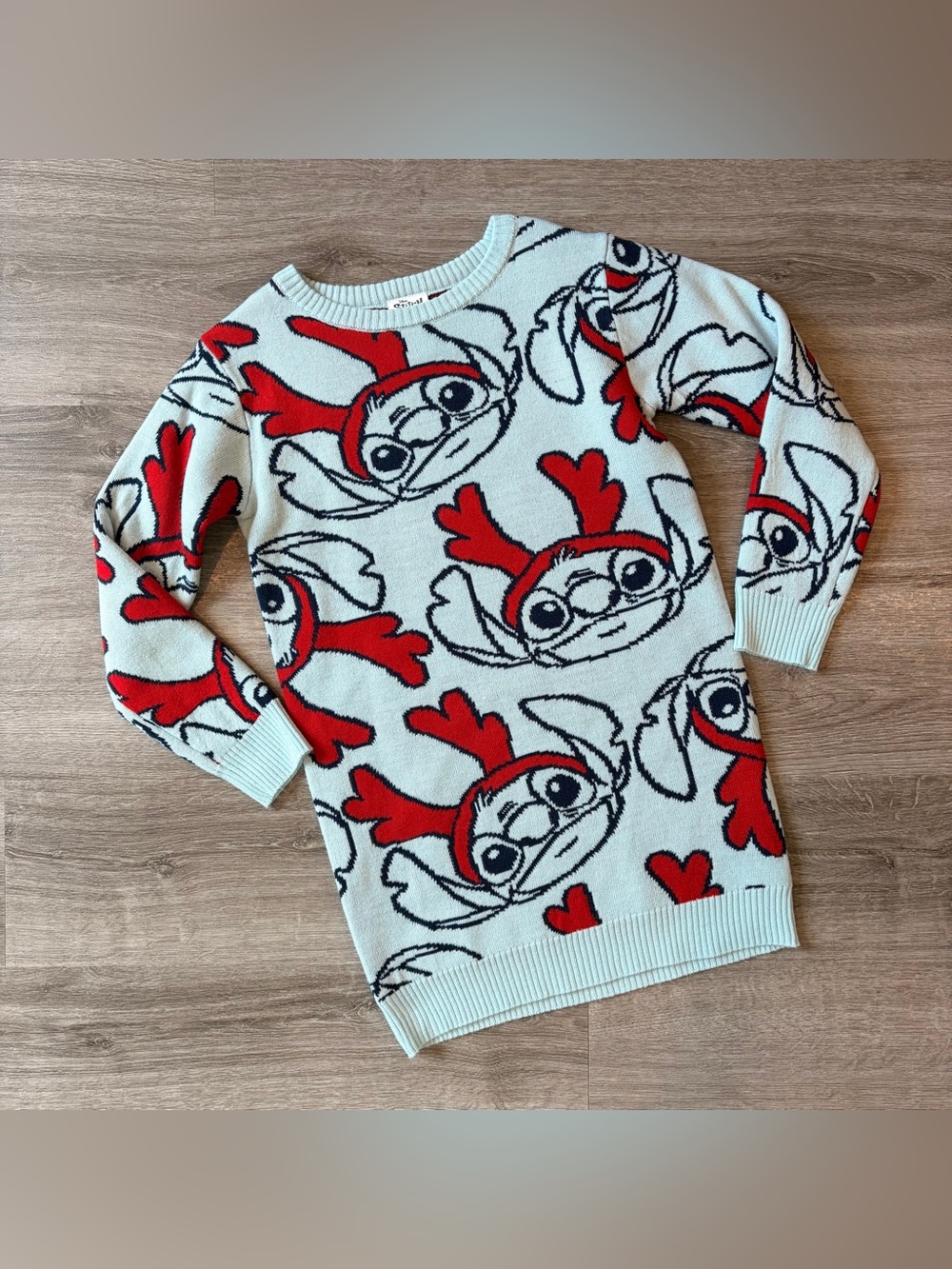 Disney little girls Stitch Christmas print knit sweater dress